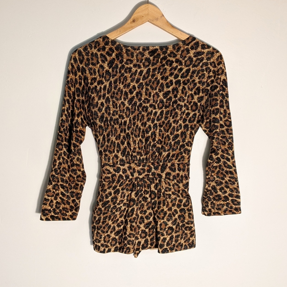 Cache Metallic Leopard Print 3/4 Sleeve Cardigan … - image 2